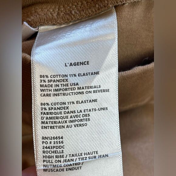 L'AGENCE Rochelle High Rise Coated Pull-On Skinny Jeans Nutmeg. Large - Picture 9 of 10